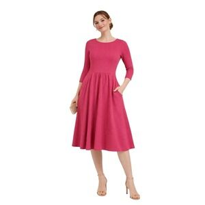 Matilda Jane Coral Textured Fit and Flare Dress Pockets‎ Long Sleeve Small